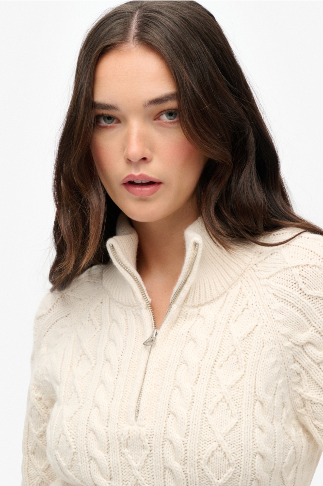 SLIM CABLE HALF ZIP KNIT W6110692A 39E ECRU